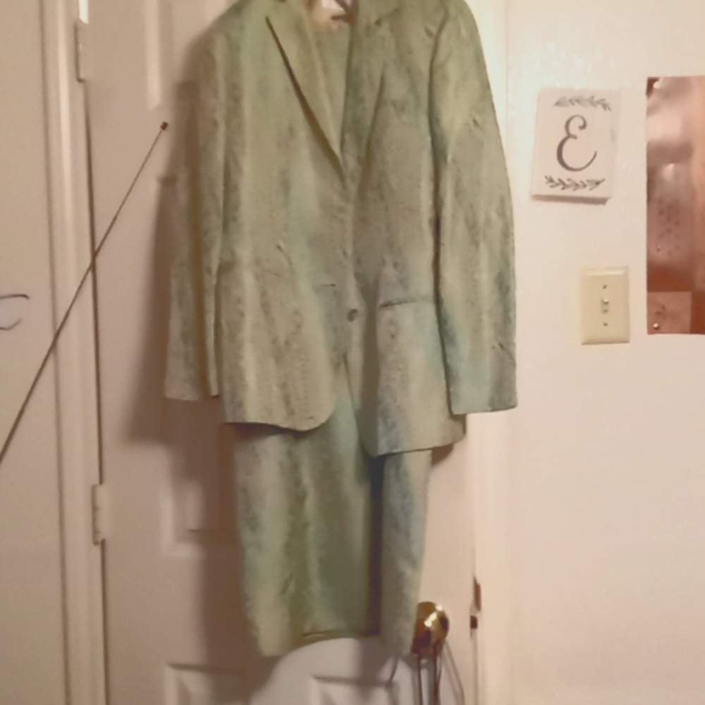 Ladies Oscar de la Renta Gold and teal dress with jacket